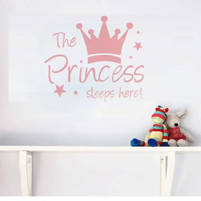 Baby Wall Sticker Crown Mural Background Kids Living Room Removable Decal The Prince Sleep Here Princess Bedroom Decor