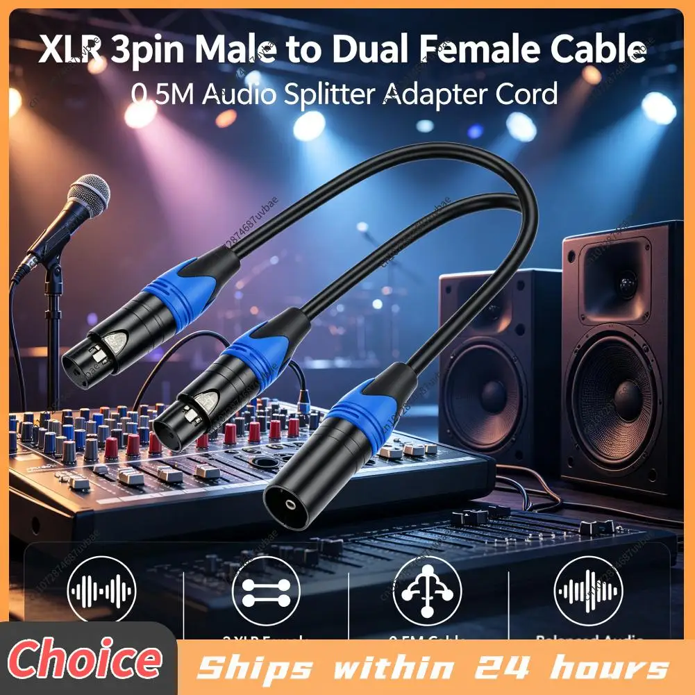 50cm XLR Female To Dual XLR Male Y Splitter Mic Cable Microphone Splitter Cord Audio Micphone Cable Adapter for Mixer