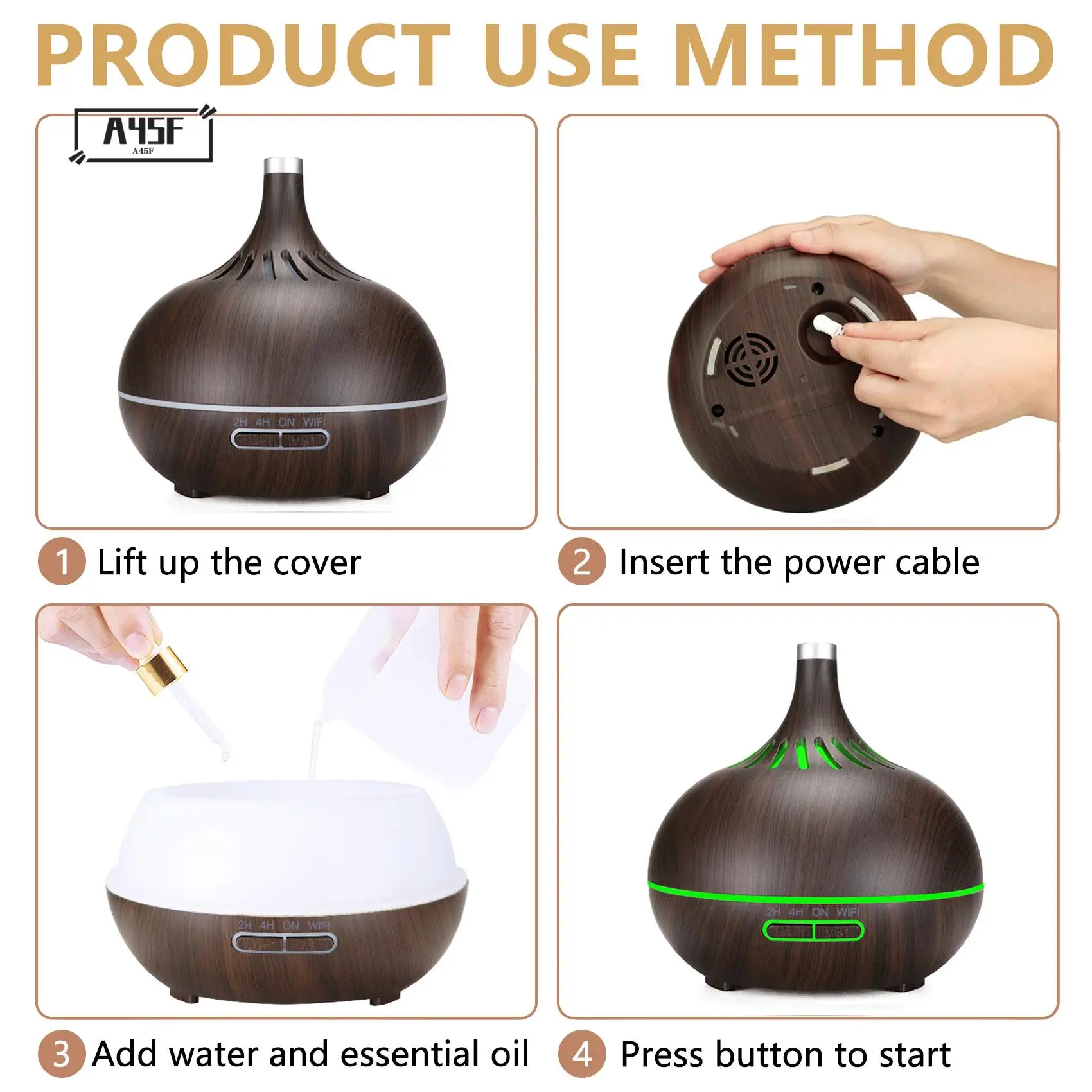 

A45F-Smart Wifi Air Humidifier Essential Oil Diffuser Works With Alexa & Google