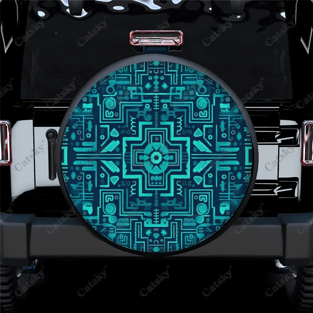 Colorful Geometric Aztec Pattern Polyester Universal Spare Wheel Tire Cover Wheel Covers for Trailer RV SUV Truck Camper