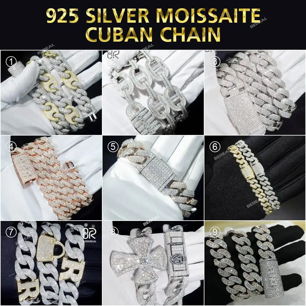 Fast Delivery Vvs Moissanite Cuban Necklace Chain Iced Out Round Brilliant Cut Diamond 925 Silver Cuban Bracelet...