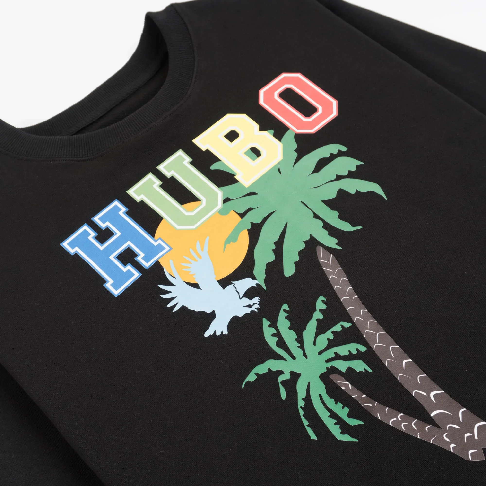 Mens Loose Sweatshirt with Hubo Logo and Palm Tree Graphic Luxury Designer Brand Classic Print Casual Streetwear