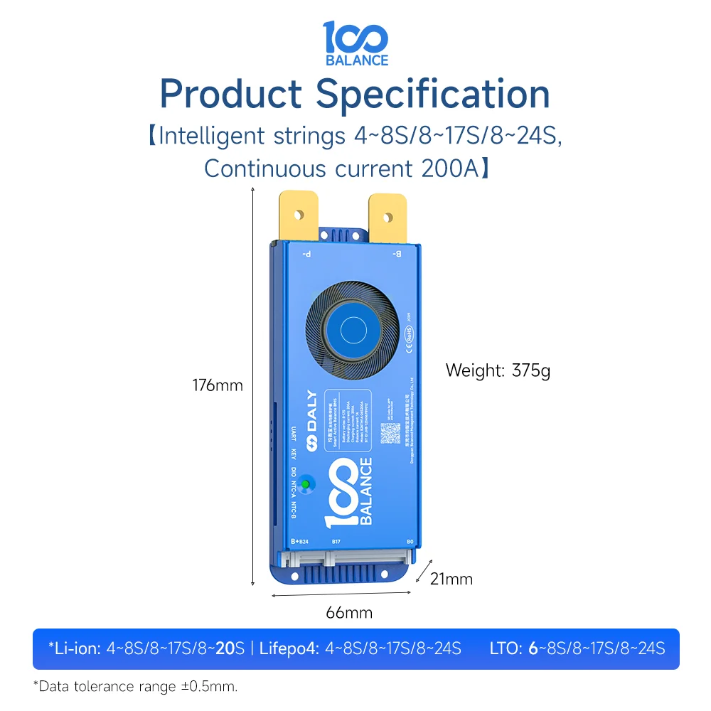 Dlay 100 BALANCE BMS 4-24S 200A Smart Active Balance BT RS485 CAN bms WIFI 4.3 LCD 4-8S 8-24s 8-17S BMS Lifepo4 Li-Ion