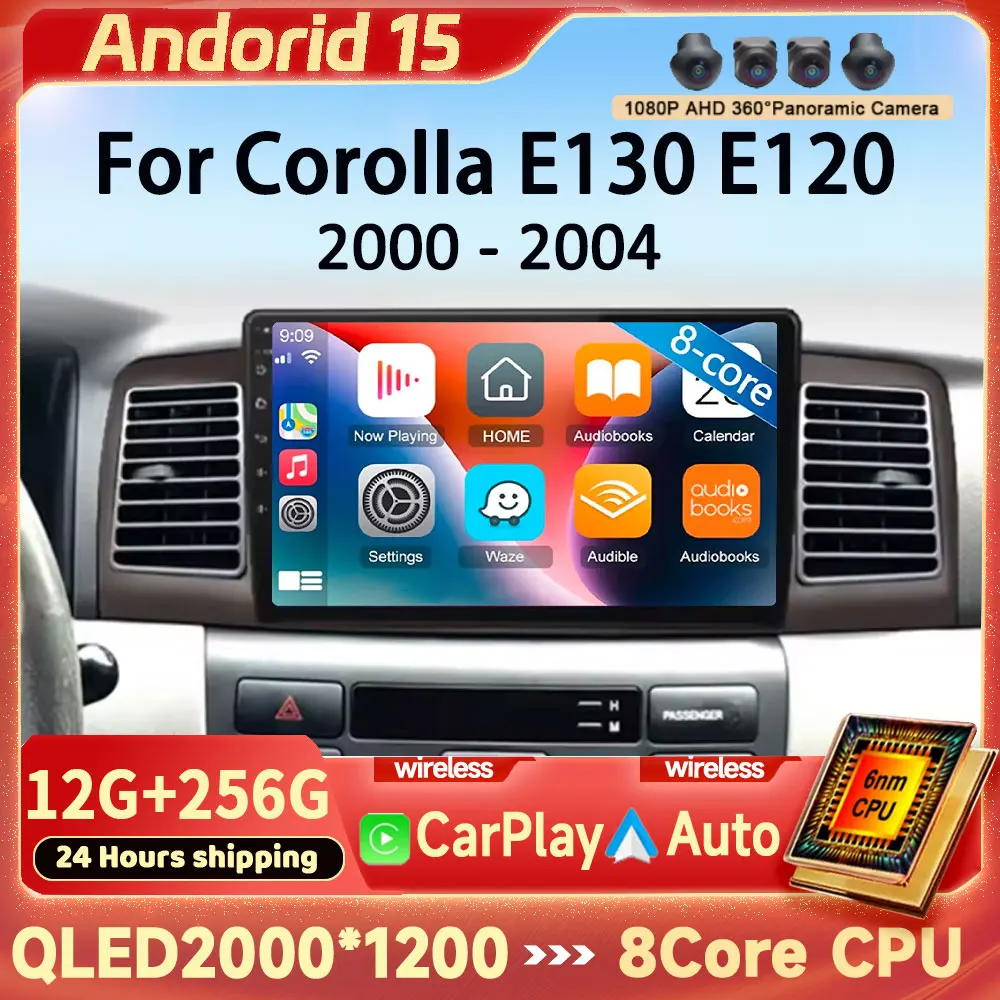 

Auto 2K Screen Android 15 WIFI 4G For Toyota Corolla E130 E120 2000 - 2004 Carplay Car Radio Multimedia Player Autoradio Stereo