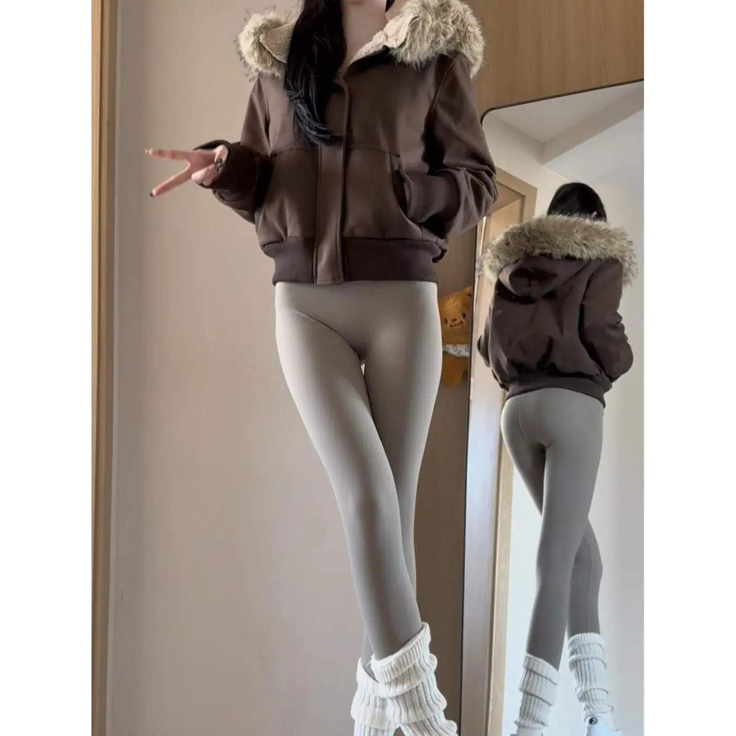 

Женские брюки для йоги с высокой талией и подкладкой, теплые хлопковые брюки с подтяжкой живота, осень-зима