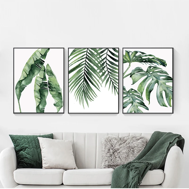 Póster de plantas tropicales de estilo escandinavo, cuadro decorativo con hojas verdes, pintura de arte para pared para sala de estar, decoración moderna del hogar