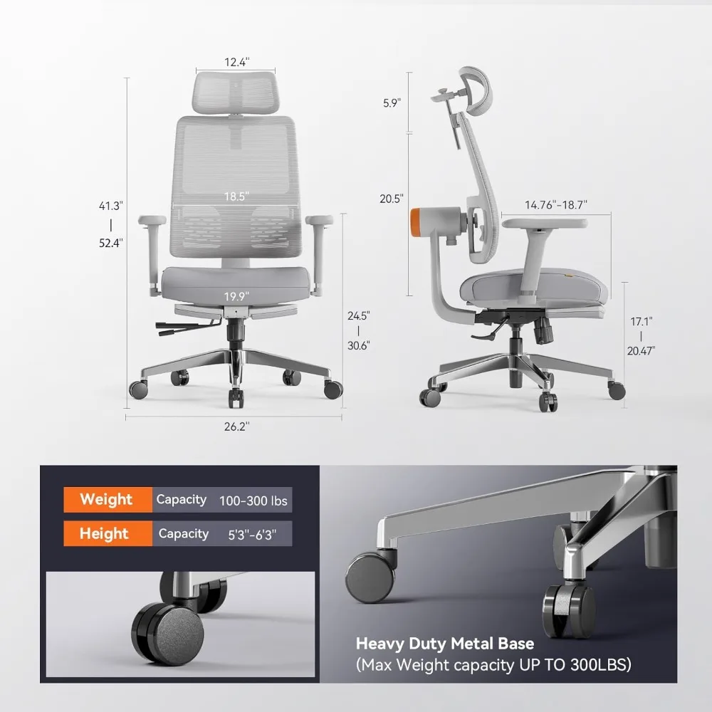 Gaming Chair with With Auto-Following Backrest & Headrest, 4D Armrest, Seat Depth & Height Adjustable, Laptop Office Chair