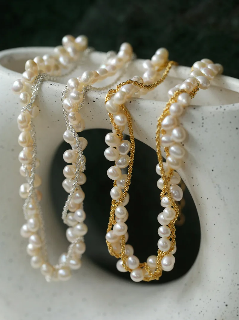 

Brass Natural Baroque Pearl Twist Beads Choker Necklace Women Jewelry Punk Designer Runway Rare Gown Boho Japan Korean