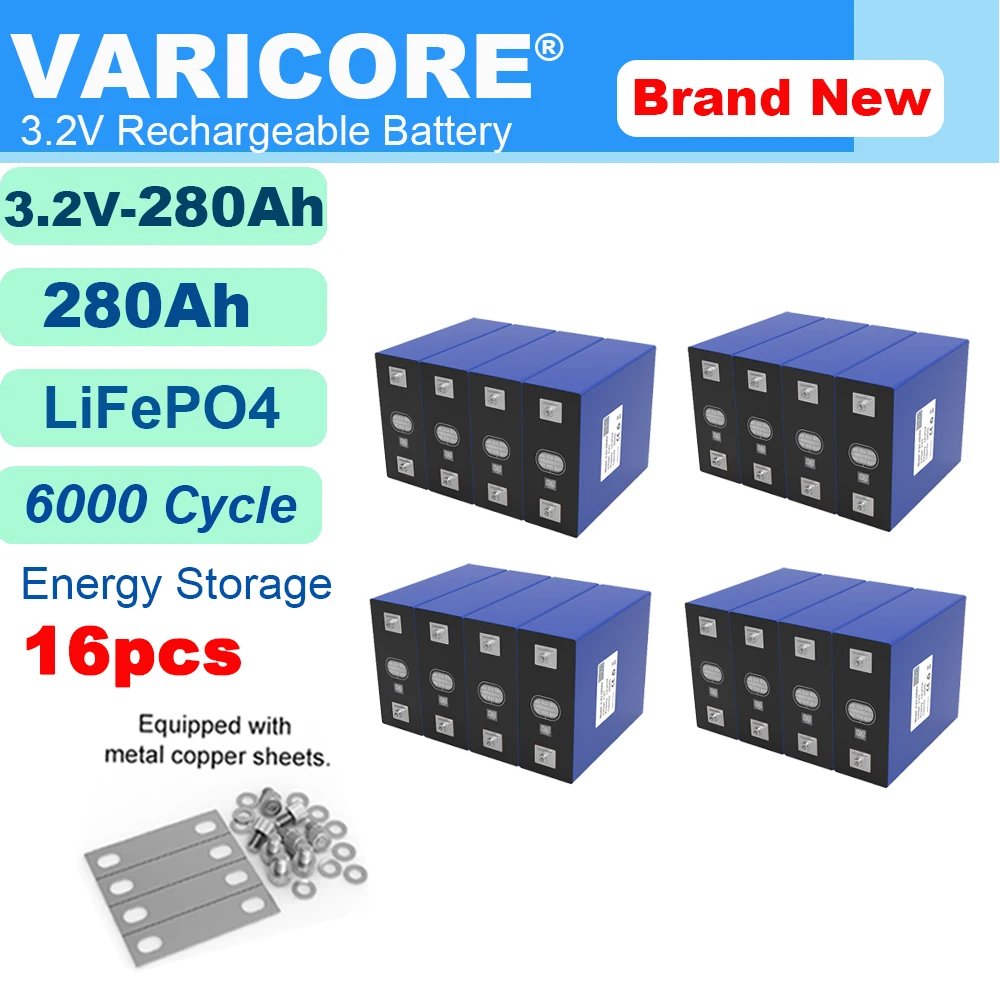 

16x VariCore 3,2 В 280 Ач Lifepo4 Литий-железо-фосфатная аккумуляторная батарея для электромобиля RV Солнечная батарея 12 В 24 В Бесплатно налог