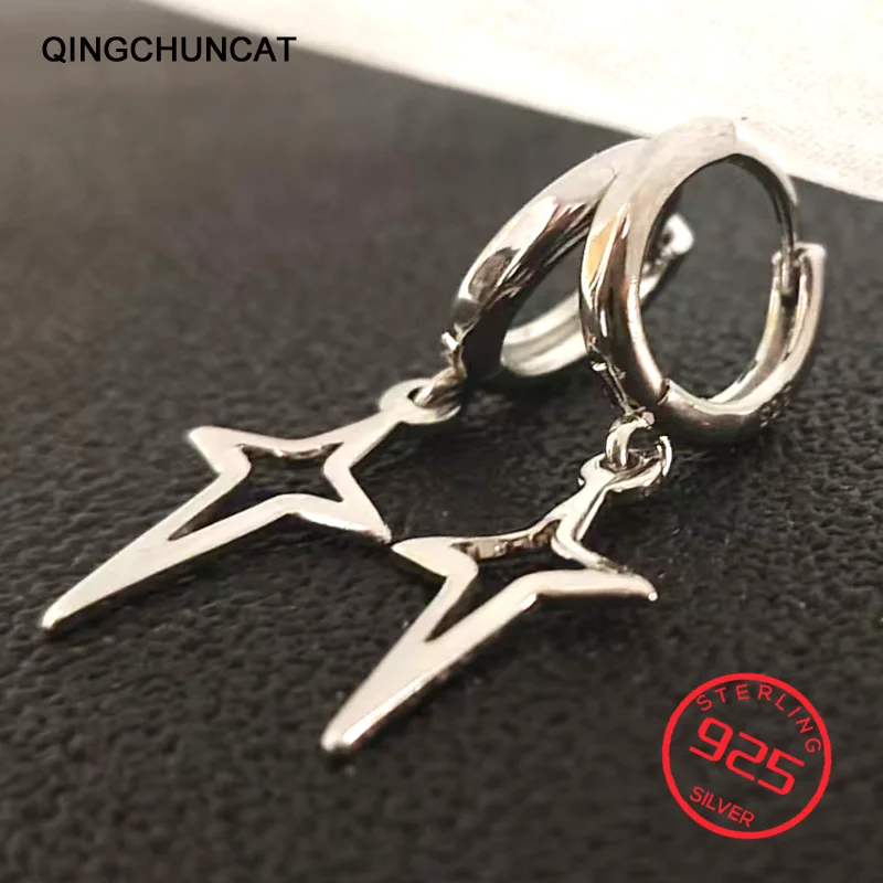 

Black 925 Sterling Silver Stars Cross Pendientes Fashion For Women Men Rock Jewelry Gothic Punk Style Copper Metal Drop Earrings