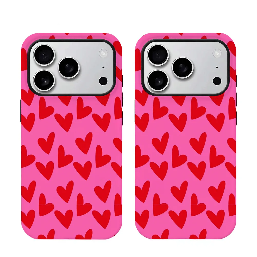 Fashionable heart-shaped 2-in-1 phone case suitable for iPhone 17, 16, 15, 14, 13, 12, 11 Pro/Max/Plus anti drop and shockproof