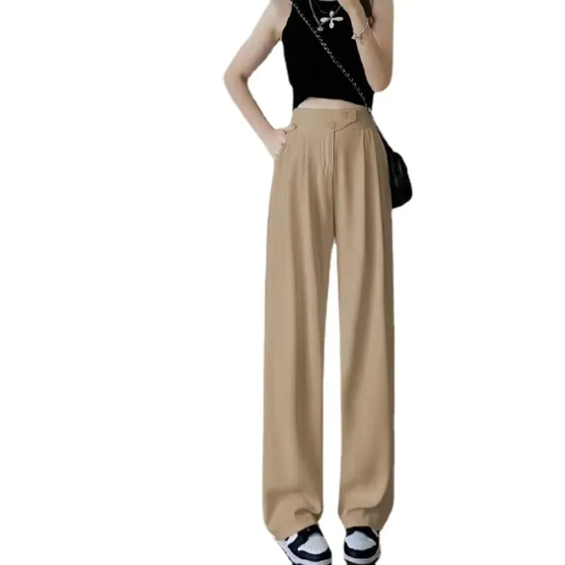 Korean Fashion Office Trousers For Women Spring Summer High Waist White Straight Stacked Pants Women's Trousers Y2k Streetwear