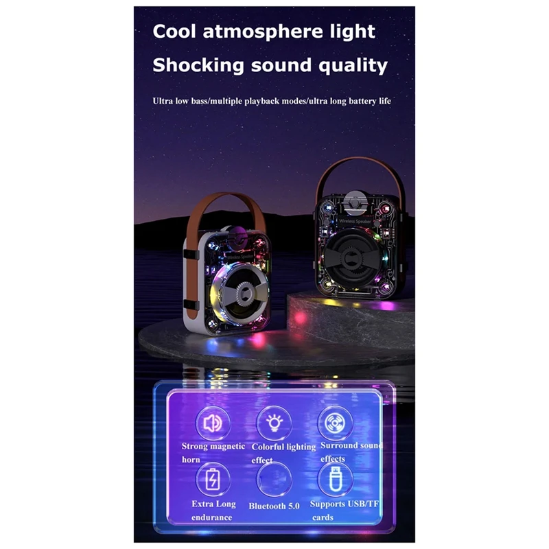 

DYJ-zpNew Mecha Bluetooth Speaker Wireless RGB TWS Stereo Music Player Supports TF Card USB AUX Subwoofer Small