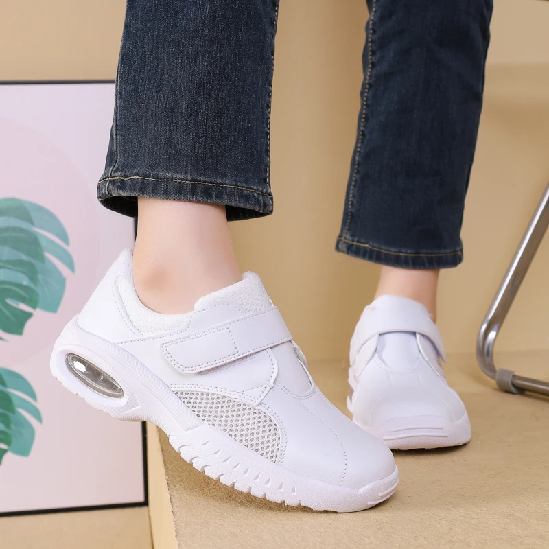 STRONGSHEN Women Shoes White Nurse Shoes Mesh Breathable Cushion Work Shoes Soft Sole Non-slip Slip-on Loafers Zapatillas Mujer