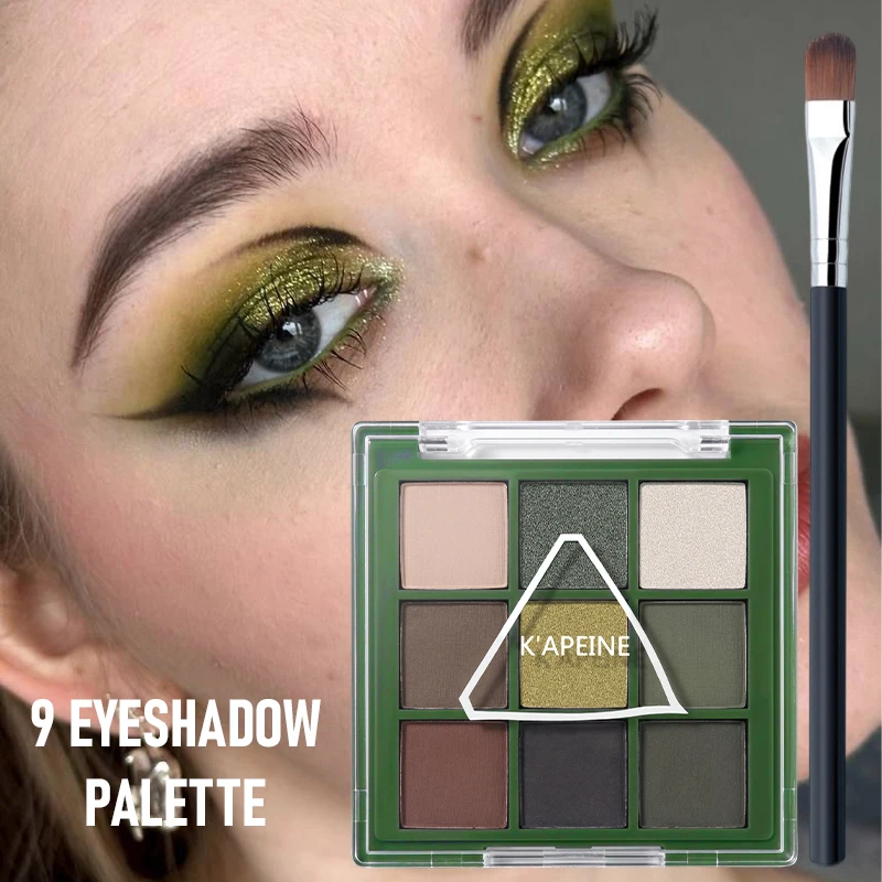 Paleta de sombras de ojos verde menta de 9 colores – Mate y brillante, de verde salvia suave a verde mostaza, tonos tierra que se difuminan, maquillaje diario único