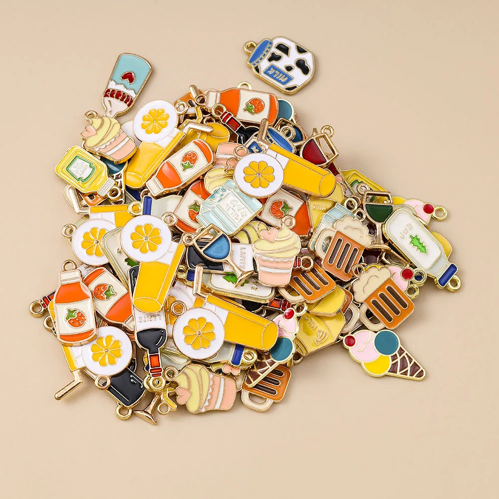 Leslie 10 Stück Emaille süße Essen Trinken Eis Kuchen Saft Cola Charms Anhänger für Halsketten DIY Schmuckherstellung Zubehör – Detail 3