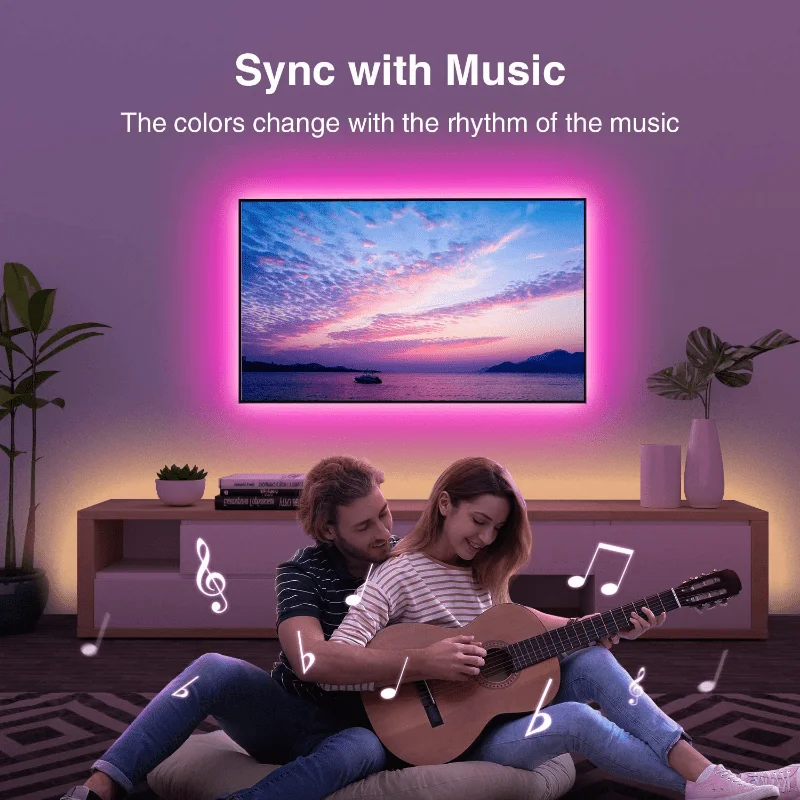 RGB LED Lights for TV Backlight Behind Music Sync Remote Control Strip Lights USB Powered for Bedroom Gaming