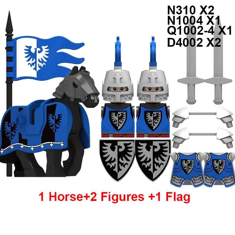 Military Building Blocks Medieval Solider Knights Equipments Mount War-Horse Wolf Flag Vests Shields Fiery Dragon Mini Brick Toy