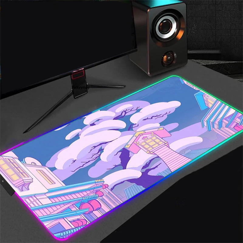 RGB Anime Game Mouse Pad Sailor Moon Landscape Laptop Keyboard Pad Lock Dsek Mat LED Color Light Mouse Pad XXL Gamer Gaming