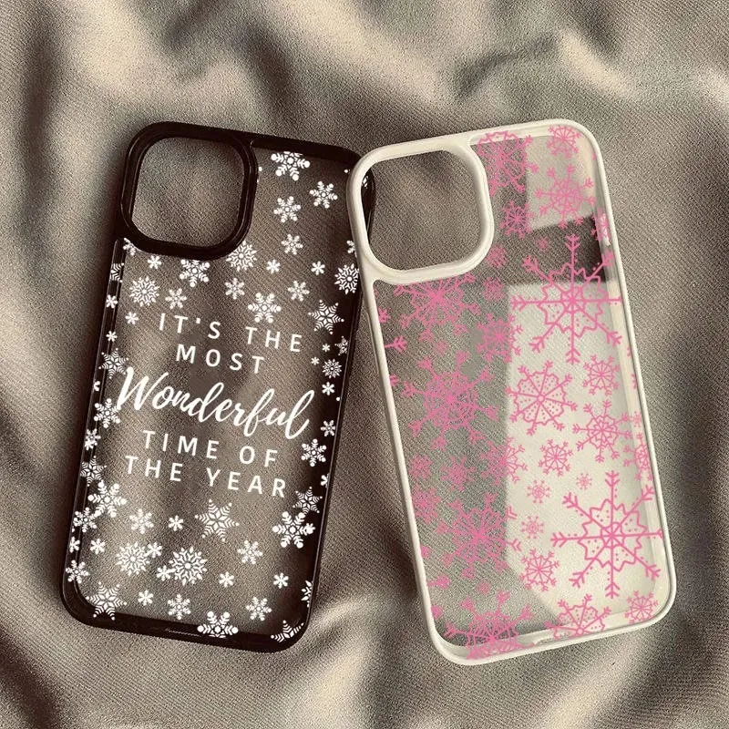 Snowflake English Pattern Clear Phone Case For iPhone 13 12 11 12 14 15 16 Pro Max X XS XR 7 8 Plus SE 2020 Anti-Fall Cover