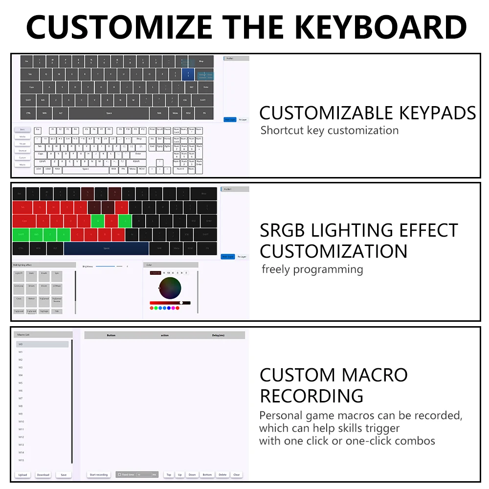 MUCAI MKA610S USB gaming mechanical keyboard independent driver programmable red switch 61key wired detachable cable RGB lightin