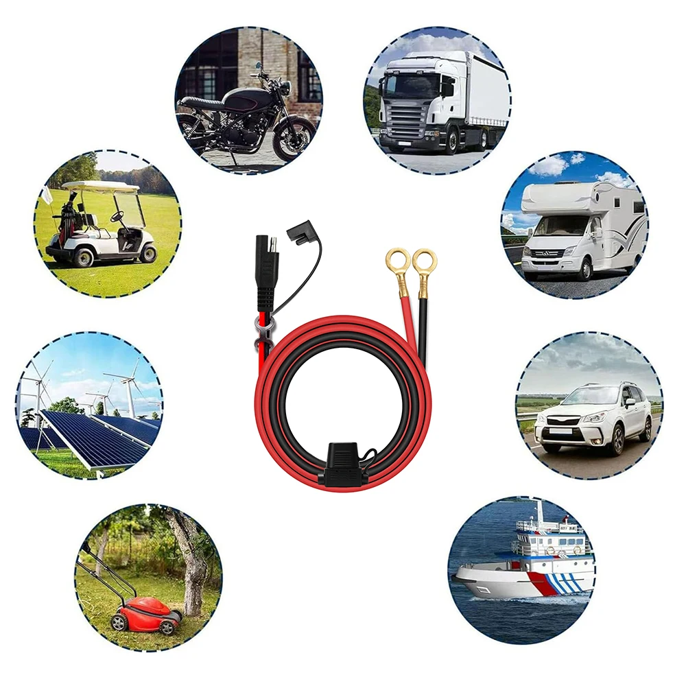10A Fuse 18Awg 60Cm Sae To O-Ring Terminal Wire Harness Car Charger Battery Extension Cable for Solar Panels Motorcycle Car Rv - view 2