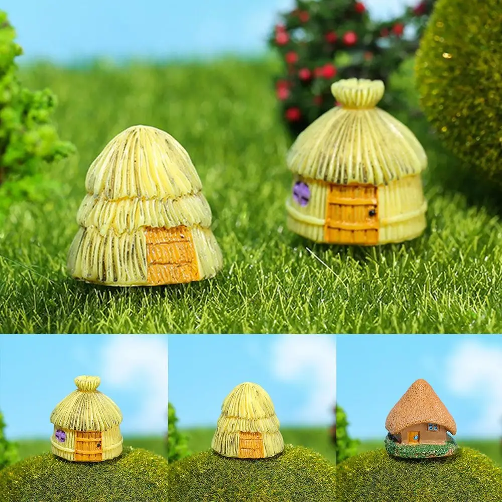 Building Thatched Cottage Miniature Statue Resin Crafts Handmade Micro Landscape Ornaments Mini Small House Statue Garden