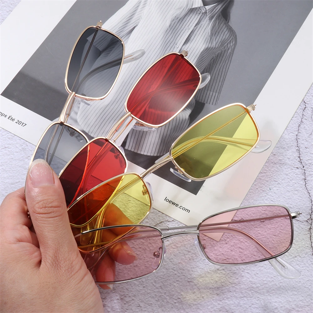 Retro Small Oval Women's Sunglasses Brand Shades 2021 Classic Candy Color Metal Rectangular Sun Glasses Korea Fashion Eyewear