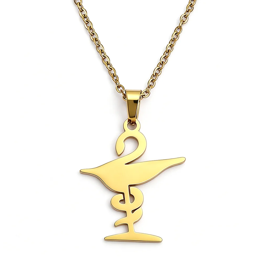 Collier Hygieia, pendentif symbole de bâton de serpent de pharmacien, chaîne à maillon en acier titane commémorative de graduation en pharmacie