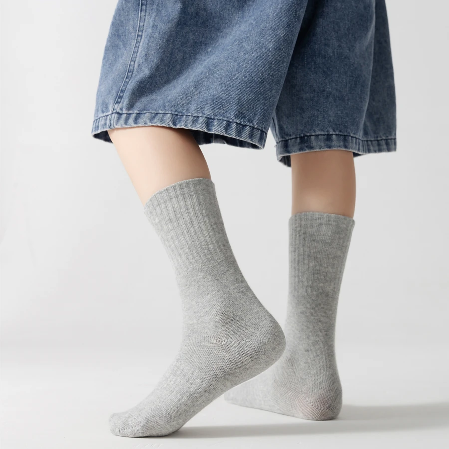 5 أزواج 100% القطن الأطفال جوارب أنبوبية طويلة الفتيات الفتيان طفل الخريف الشتاء الدافئة أبيض أسود طالب جوارب رياضية ل 1-12 سنة #4