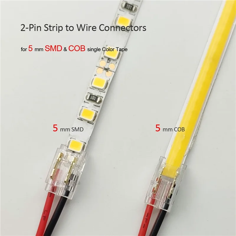 A11I 75 قطعة 2-Pin 5 مللي متر COB LED طقم توصيل الشريط لشريط إلى الأسلاك ومفاصل الشريط إلى الشريط على 5 فولت-24 فولت تيار مستمر LED شرائط مصباح