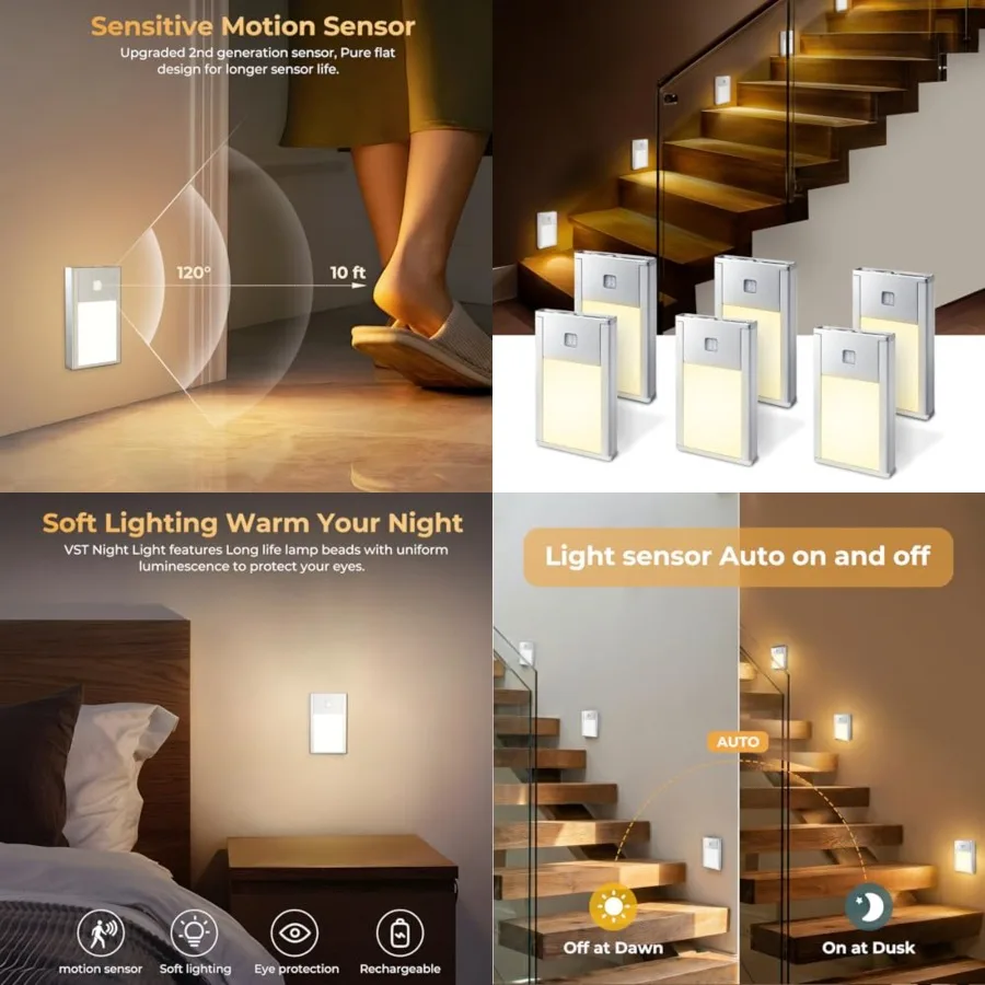 

Motion Sensor Step Night Light, Rechargeable Battery Powered Led Light with Magnetic Suck Installation for Bedroom Hallway Stai