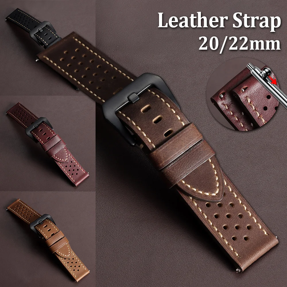 

Vintage Brown Red Cowhide Watch Band Straps 20mm 22mm Breathable Bracelet Men Women Wristbelt for Panerai for Seiko for Omega