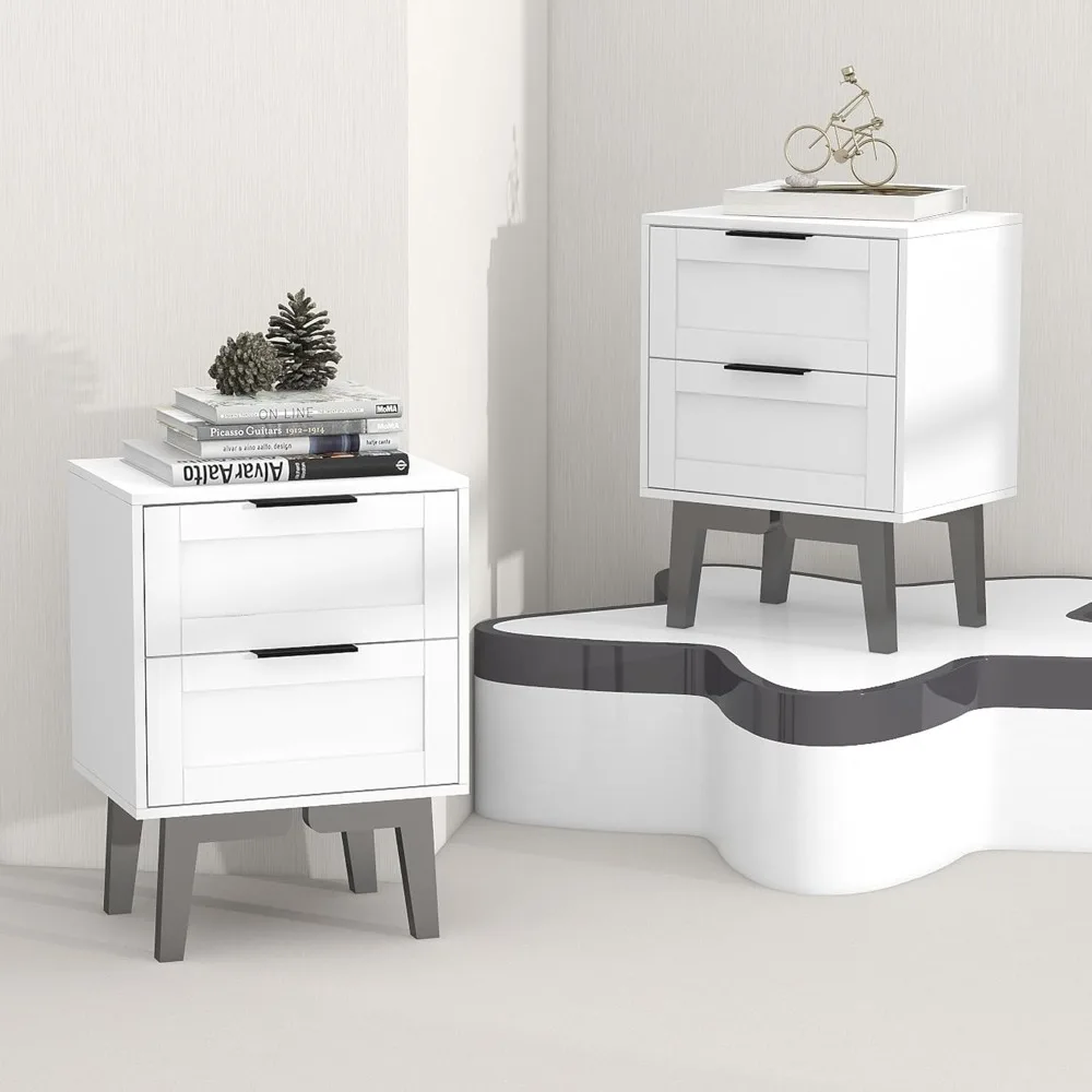 

Modern White Nightstand Set 2 with Drawer Mid Century 22 Inch Bed Side Table Bedroom White Night Stand Set of 2 Bedside T