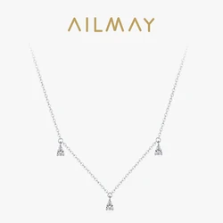 Ailmay Real 925 Sterling Silver Zircon Water Drop Pendant Necklace For Women Fashion Girlfriend Birthday Jewelry Gift