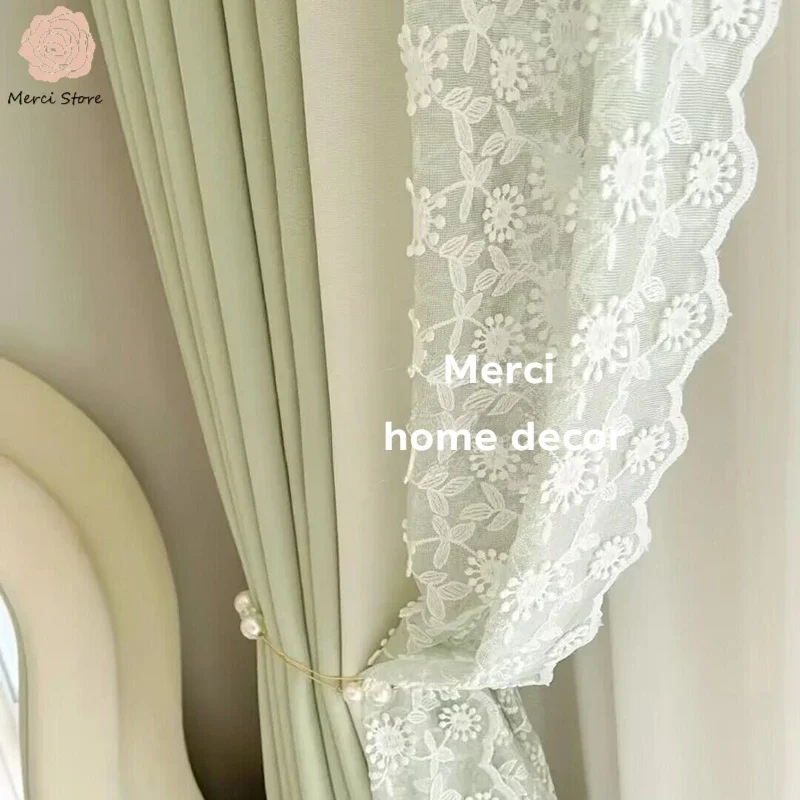 Ins French Light Luxury Embossed Side Patchwork Yarn Curtains  for Living Dining Room Bedroom Home Decoration Custom 1PC
