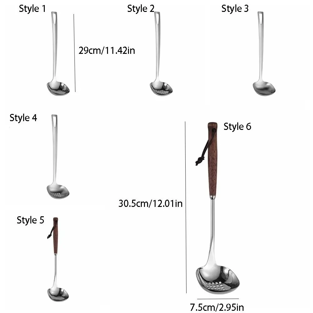 Sendok Sup Baja Tahan Karat Sendok Panci Panas Anti Selip Persegi Anti Panas Tahan Karat Pegangan Panjang Saringan Saus Panci Panas