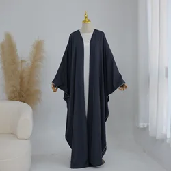 Eid Ramadan Muslim Women Jersey Linen Open Abaya Kimono Long Maxi Dress Turkey Dubai Islamic Arab Robe Cardigan Jalabiya Caftan