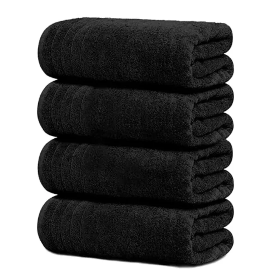 Pack of 4 Extra Large Bath Towels 30 x 60 Inch, 100% Cotton, Larger and Lighter Weight, Quicker to Dry, Super Soft and Absorben
