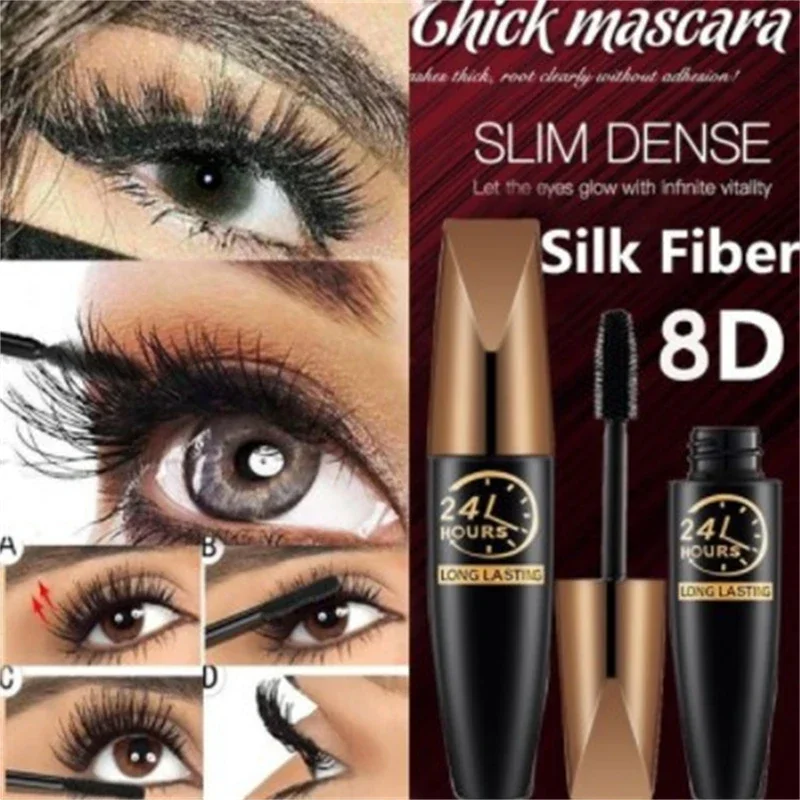 InjFiber-Mascara 8D waterproof pour extension de cils, 1 pièce, noir, optique, bigoudi, cosmétiques, maquillage des yeux