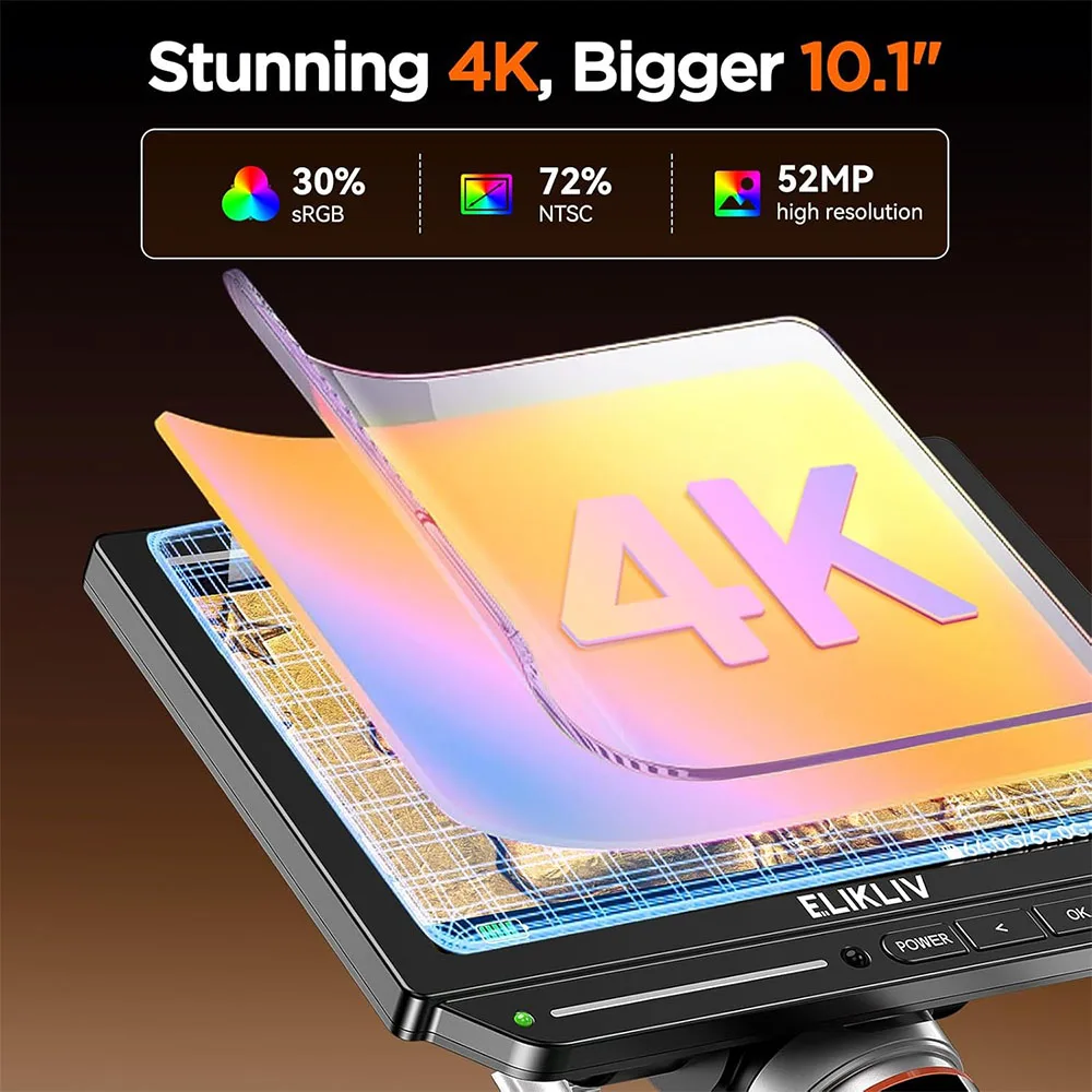 Imagem -04 - Elikliv-microscópio Digital de Foco Automático com Braço Microscópio de Solda Hdmi 4k para Eletrônicos Reparo de Telefone Em4k-af Flex 10.1 2000x