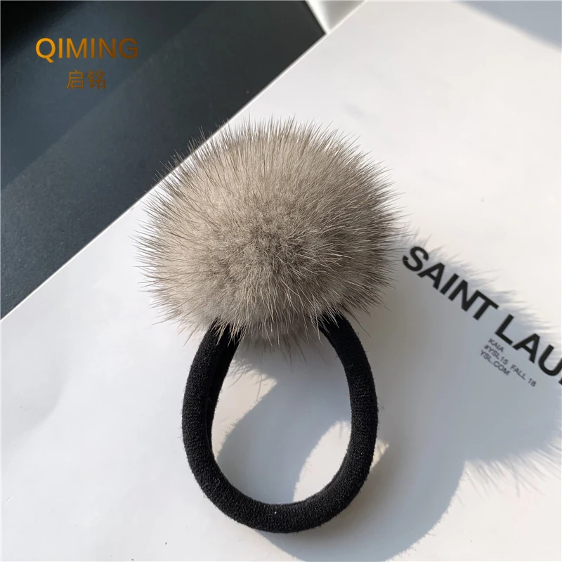 Fashion Women Soft Mink Hair Scrunchie Rope Ponytail Tail Wrist Band Vintage Elastic Hair Bands Rubber Rope Headdress Fur Pom 