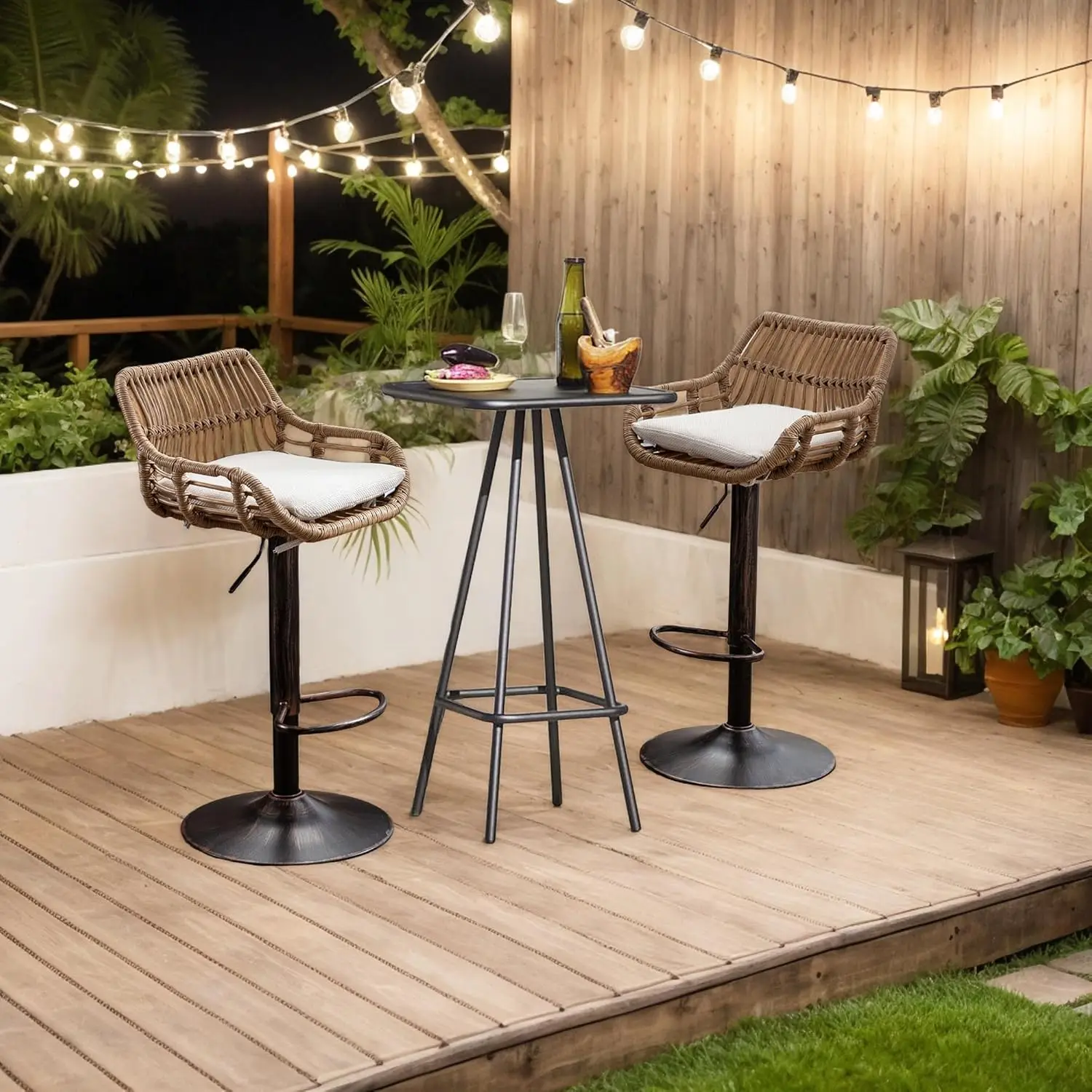 

Регулируемые поворотные барные стулья, набор из 2-х ротанговой спинки, металлическая подставка для ног, кухонный бар, столовая, патио, бежевый, по индивидуальному заказу