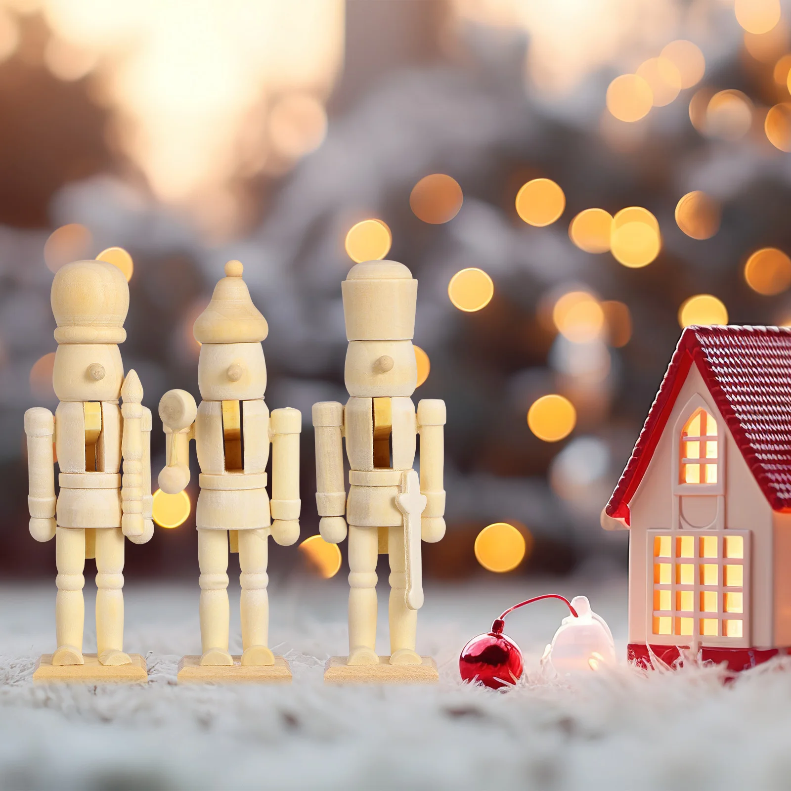 

12Pcs Unfinished Wood Nutcracker Soldier DIY Decor Home Desktop Xmas Traditional Ornament Unfinished Nutcracker