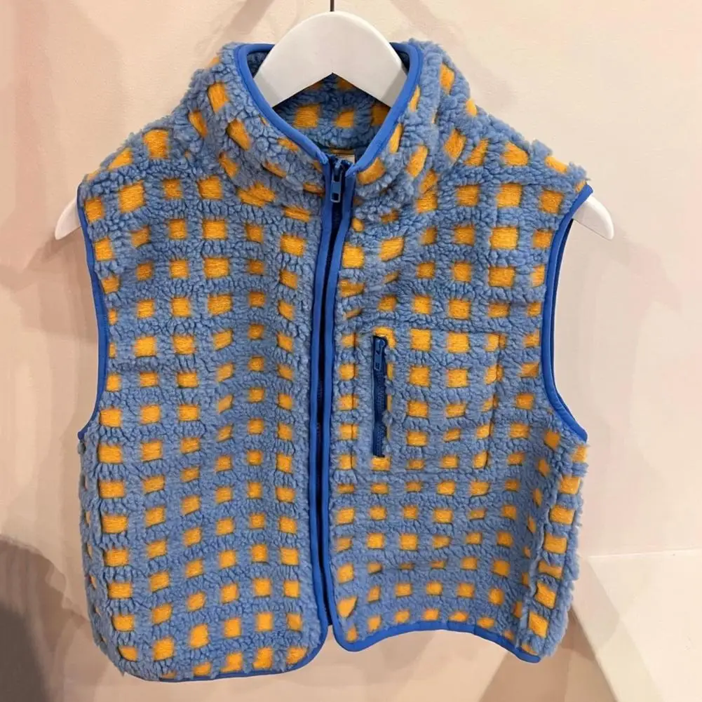 

Retro Women Plaid Vest Jackets Autumn Winter Red Sleeveless Jacket Coat Stand Collar Zipper Vintage Outwear Coats Waistcoat