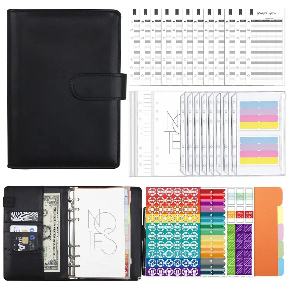 

Financial Management A6 Budget Binder Planner Money Saving Daily Weekly Planner Budget Ring Binders Set PU Leather Macaron Color