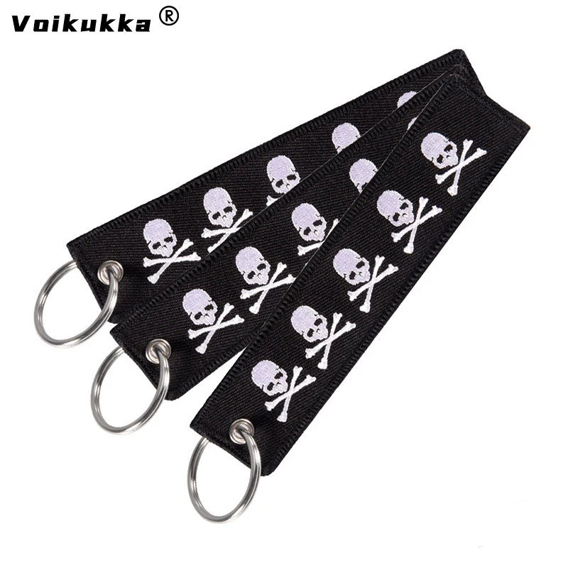 Voikukka Jewelry 1PC 2PCS 3PCS 3 Packs Skull Personality Boths Embroidery Patterns Keychain Motorcycle Key Accessories