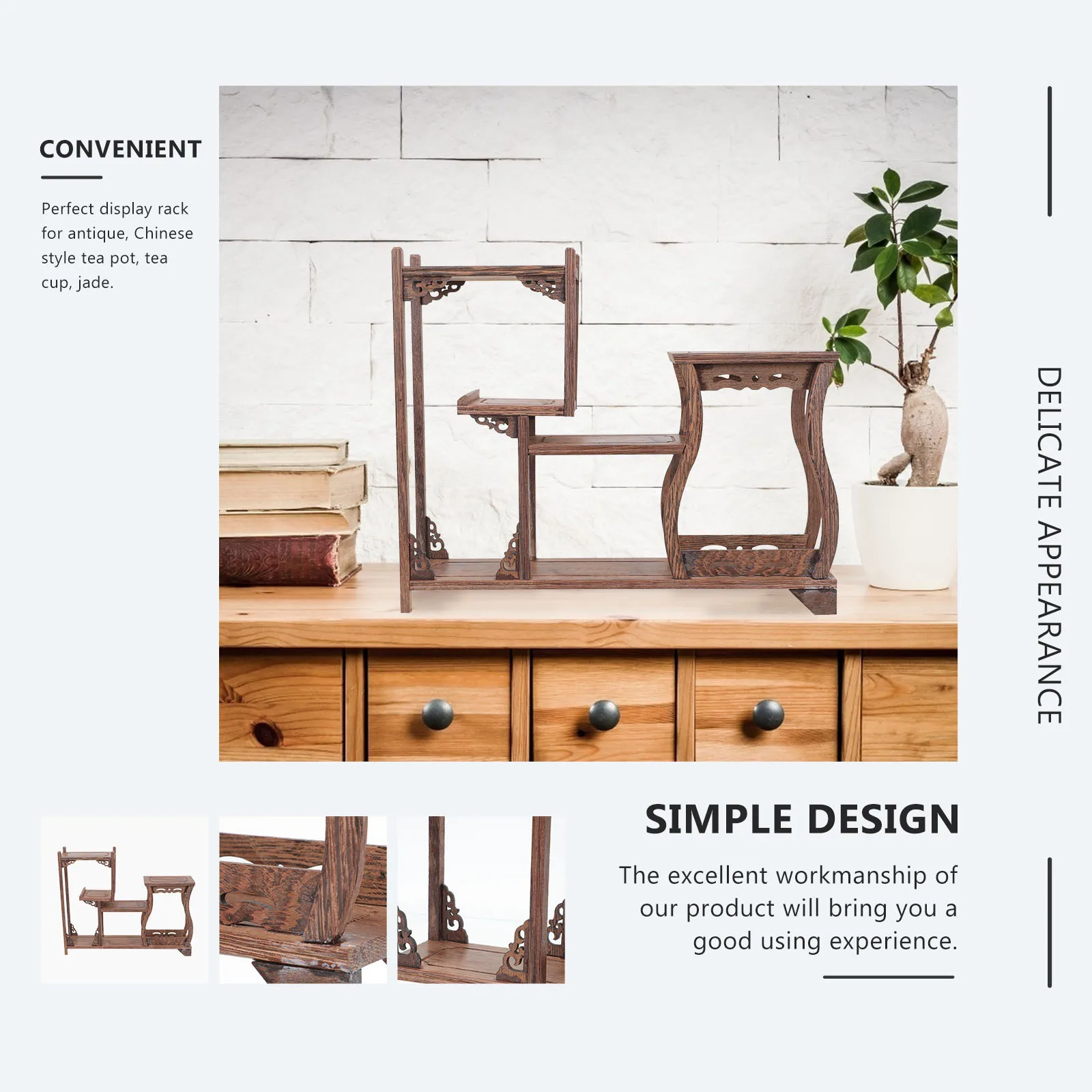 

Wooden Chicken Wing Wood Curio Display Shelf Vintage Tea Canister Rack Home Decor Jade Crafts Storage Stand