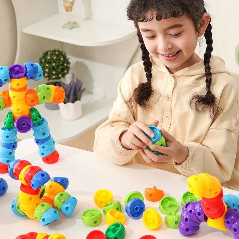 54Pcs Children Plastic Building Blocks Set STEM Kids Montessori Educational Sensory Toys Colorful Constructor Toys Kids Gifts