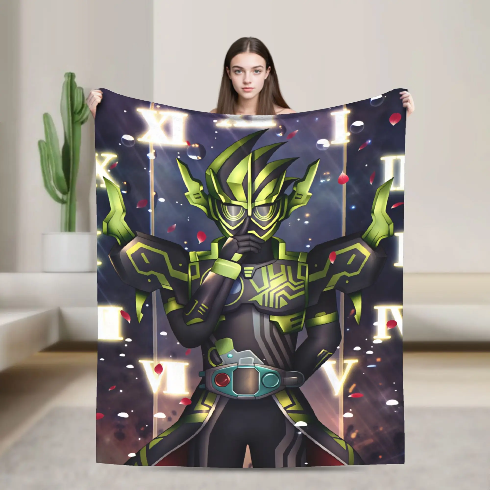 Kamen Riders Flannel Blanket Autumn  Super Warm Throw Blanket for Kids Bedroom Pattern Bedspread Sofa Bed Cover